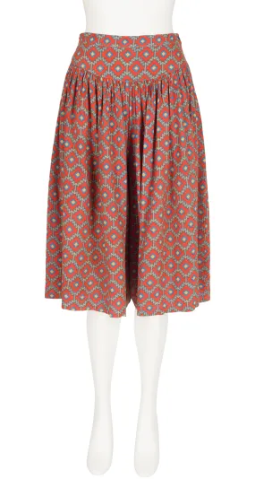 1980s Geometric Print Orange Rayon Culottes