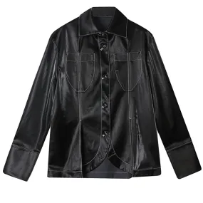 8GIRLS FAUX LEATHER SHIRT IN BLACK
