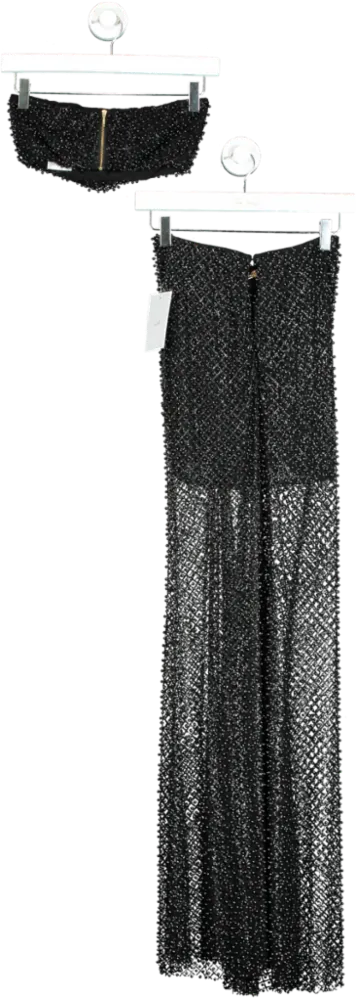 Alamour Black Sequin Maxi Skirt and Crop Top Set XS