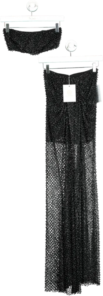 Alamour Black Sequin Maxi Skirt and Crop Top Set XS