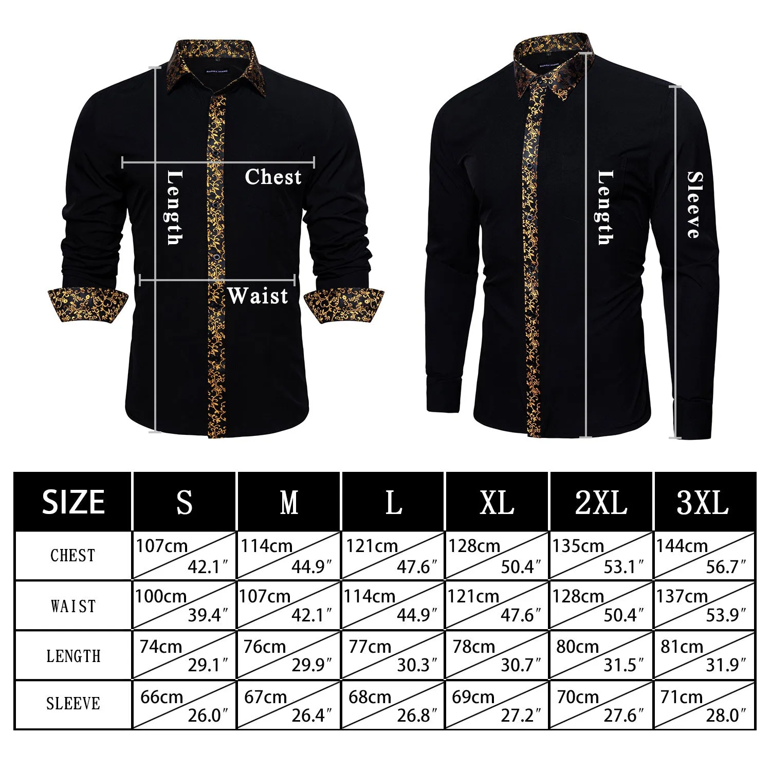 Barry.Wang Black Shirt Grey Splicing Cuffs Men's Business Dress Shirt