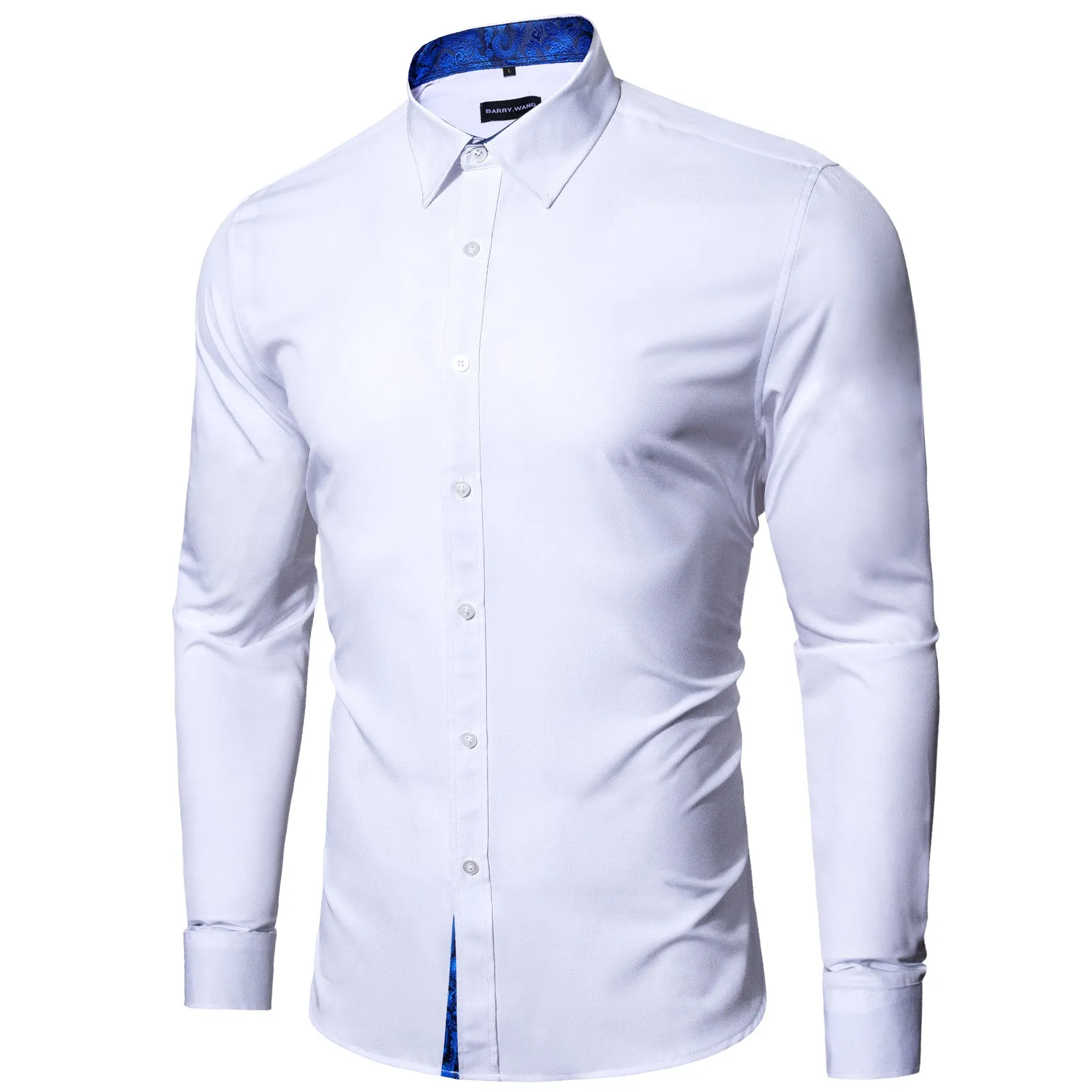 Barry.wang Button Down Shirt White Blue Splicing Men's Shirt Formal