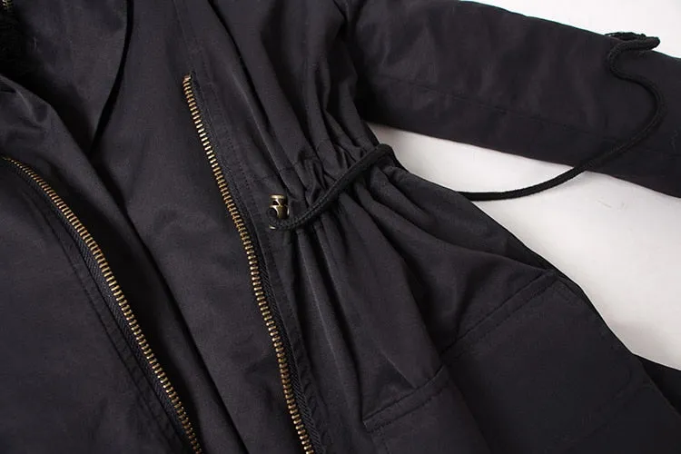 Black Big Real Fox Fur Parka Coat