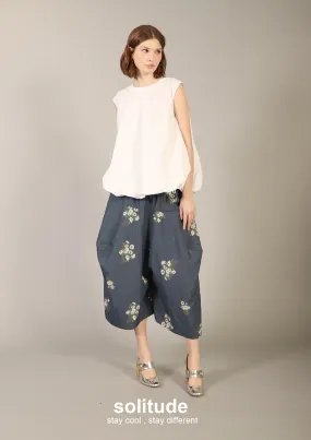 Black Floral Print Nylon Culottes