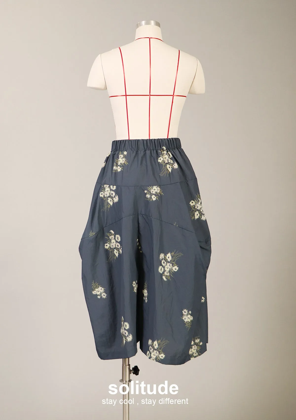 Black Floral Print Nylon Culottes