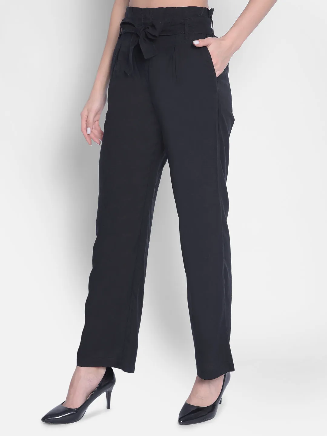 Black Straight Culottes With Belt