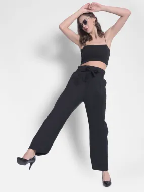 Black Straight Culottes With Belt