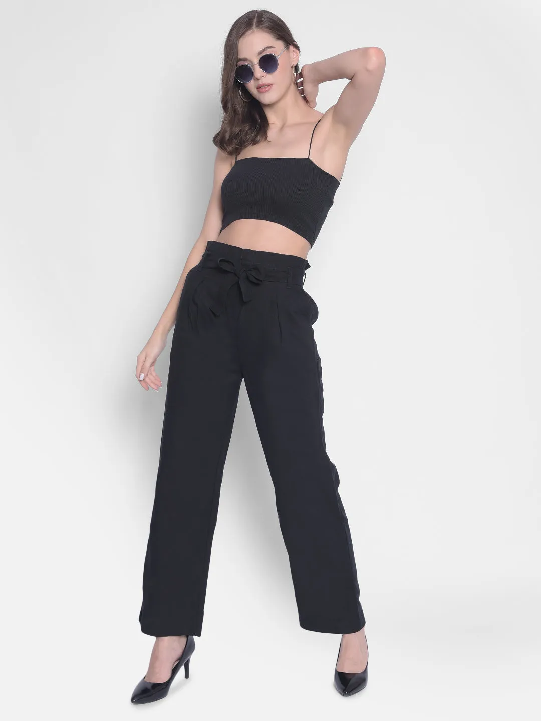 Black Straight Culottes With Belt