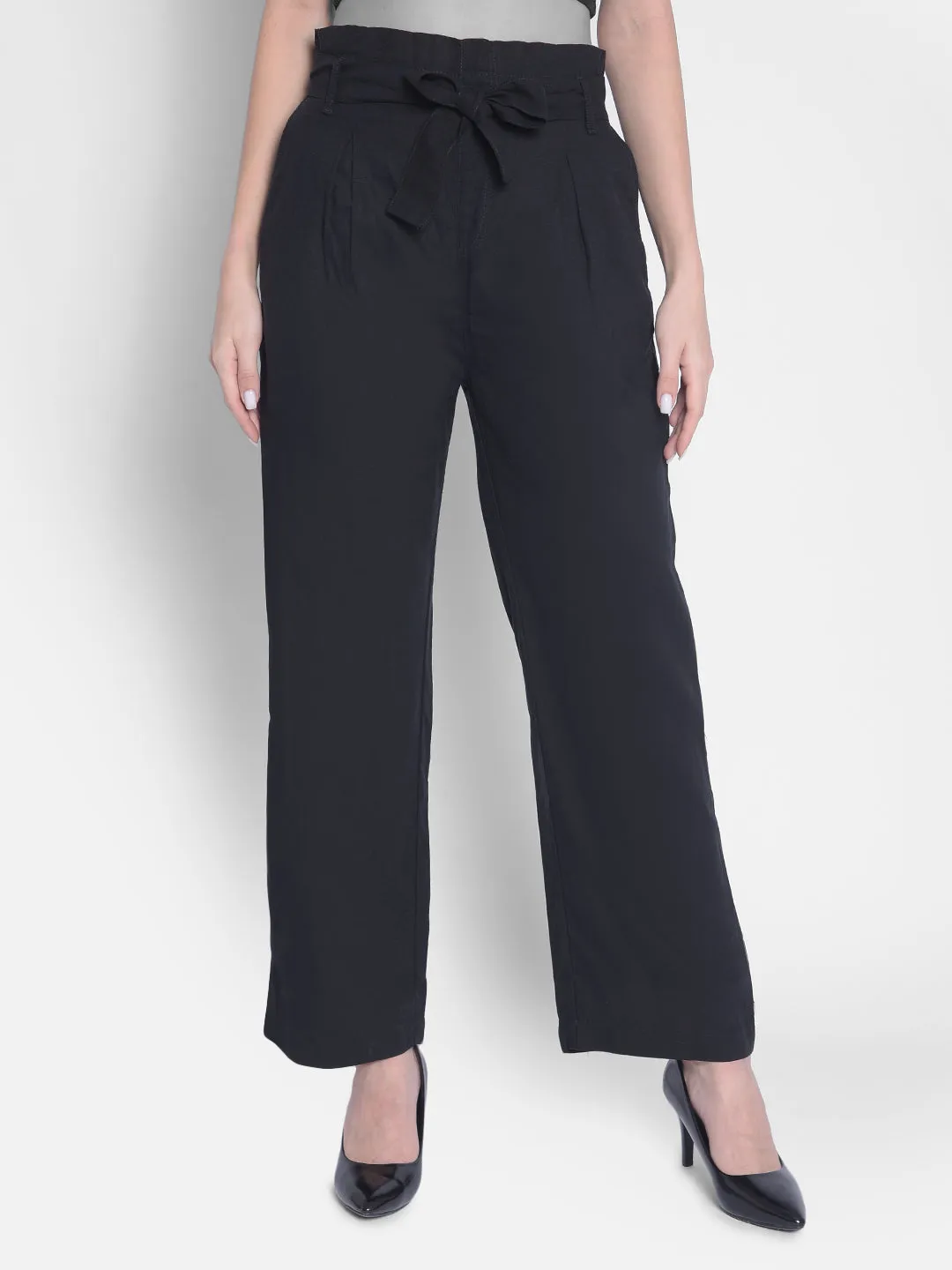 Black Straight Culottes With Belt