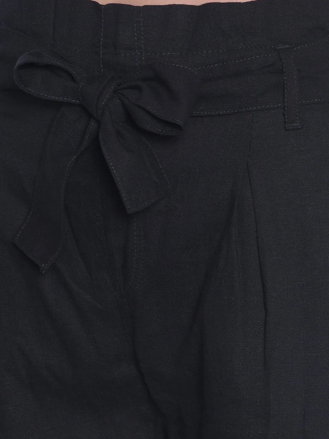 Black Straight Culottes With Belt