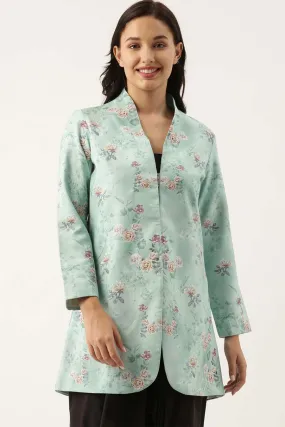 Blue Linen Embroidered Jacket