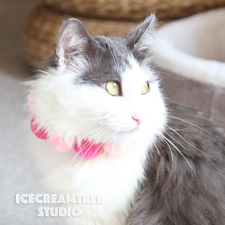 Blue Yellow PomPom Necklace - Elastic Pet Collar