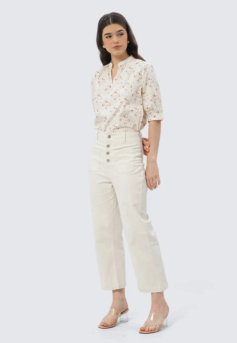Button Detail High Waist Pants