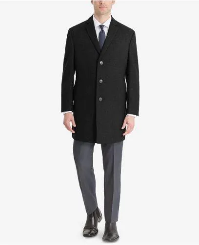 Calvin Klein Mens Slim fit Overcoat Coat 46 L Black Solid