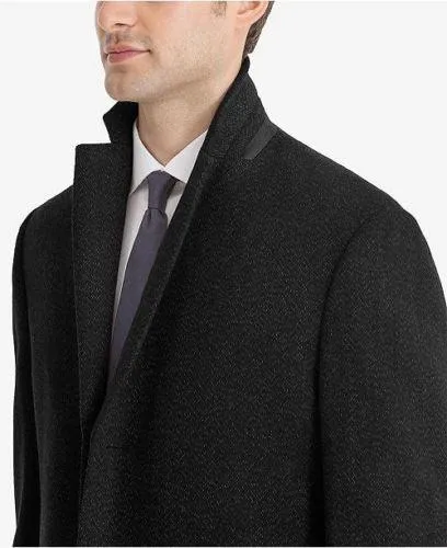 Calvin Klein Mens Slim fit Overcoat Coat 46 L Black Solid