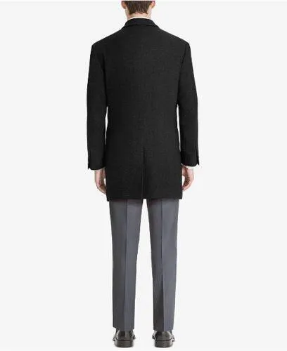 Calvin Klein Mens Slim fit Overcoat Coat 46 L Black Solid