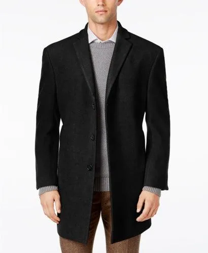 Calvin Klein Mens Slim fit Overcoat Coat 46 L Black Solid