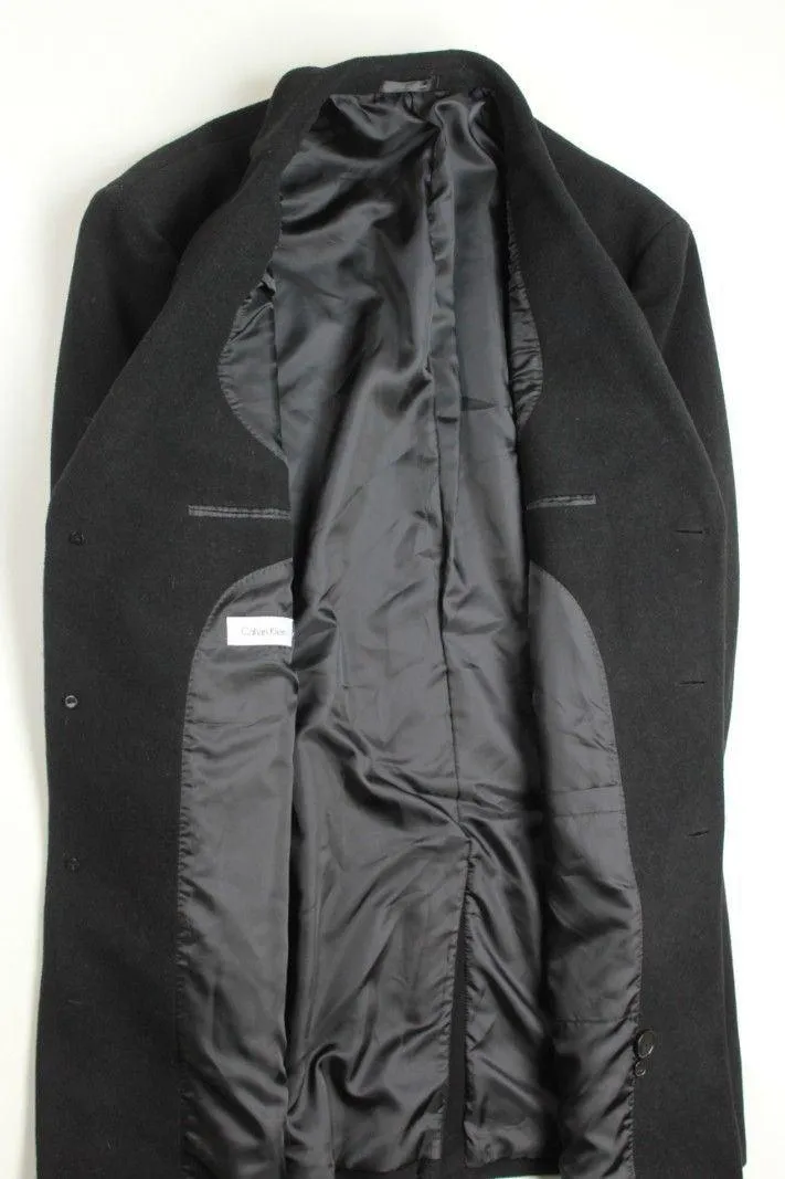 Calvin Klein Mens Slim fit Overcoat Coat 46 L Black Solid