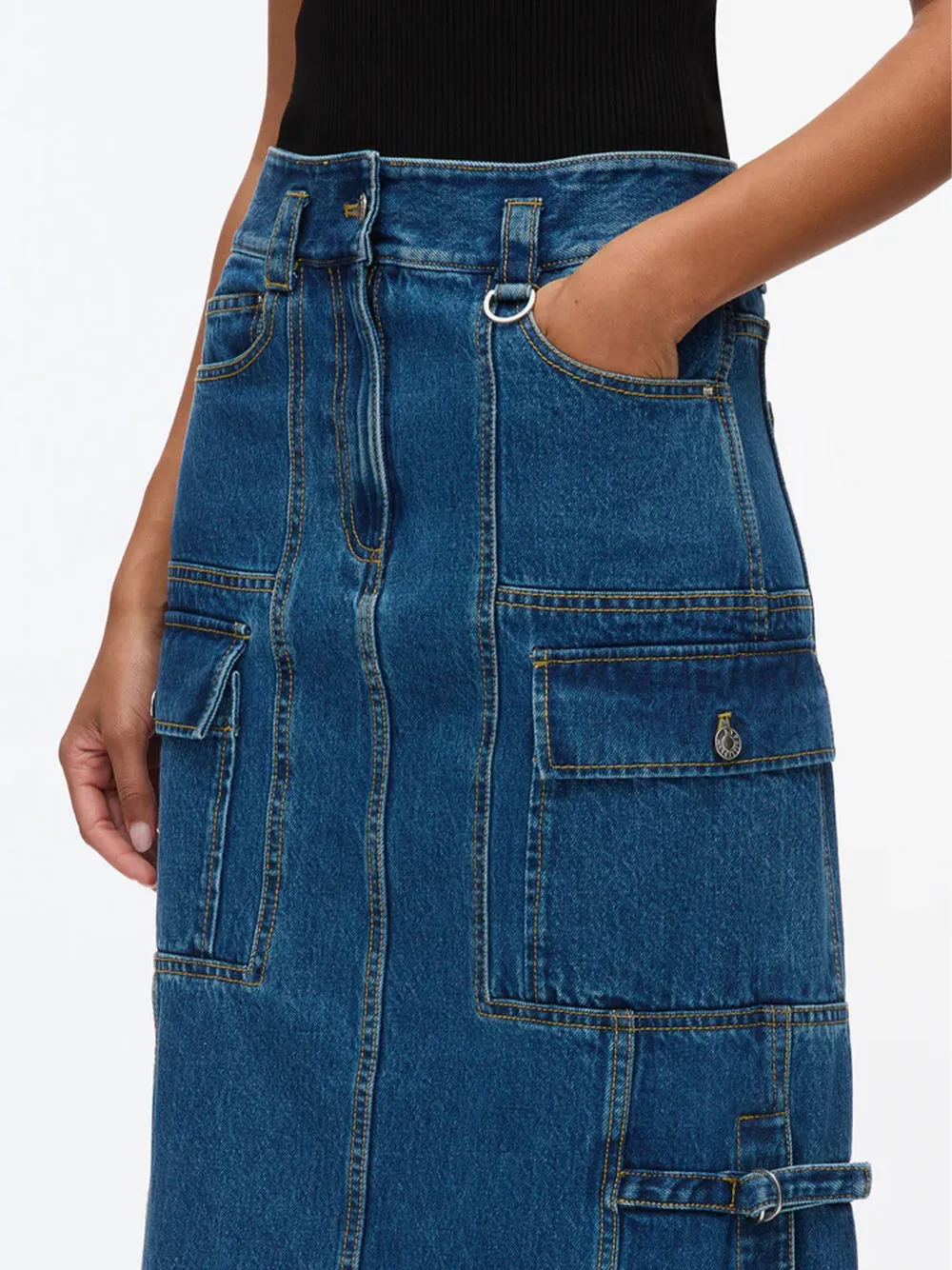 Denim Cargo Maxi Skirt (Vintage Blue)
