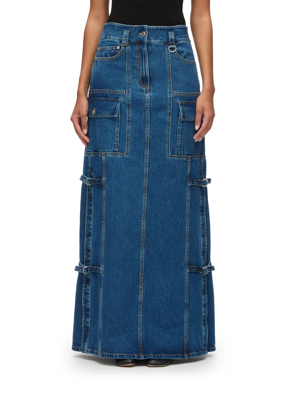 Denim Cargo Maxi Skirt (Vintage Blue)