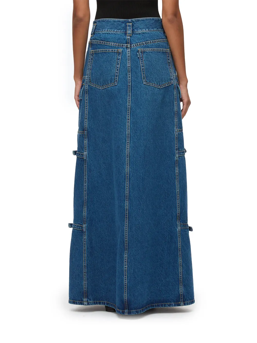 Denim Cargo Maxi Skirt (Vintage Blue)