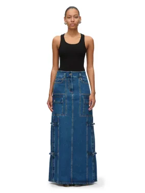 Denim Cargo Maxi Skirt (Vintage Blue)