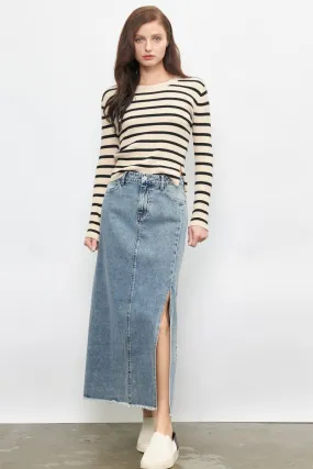 Denim Maxi Skirt w/Side Slit