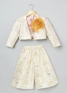Embroidered Blazer and Culotte Set