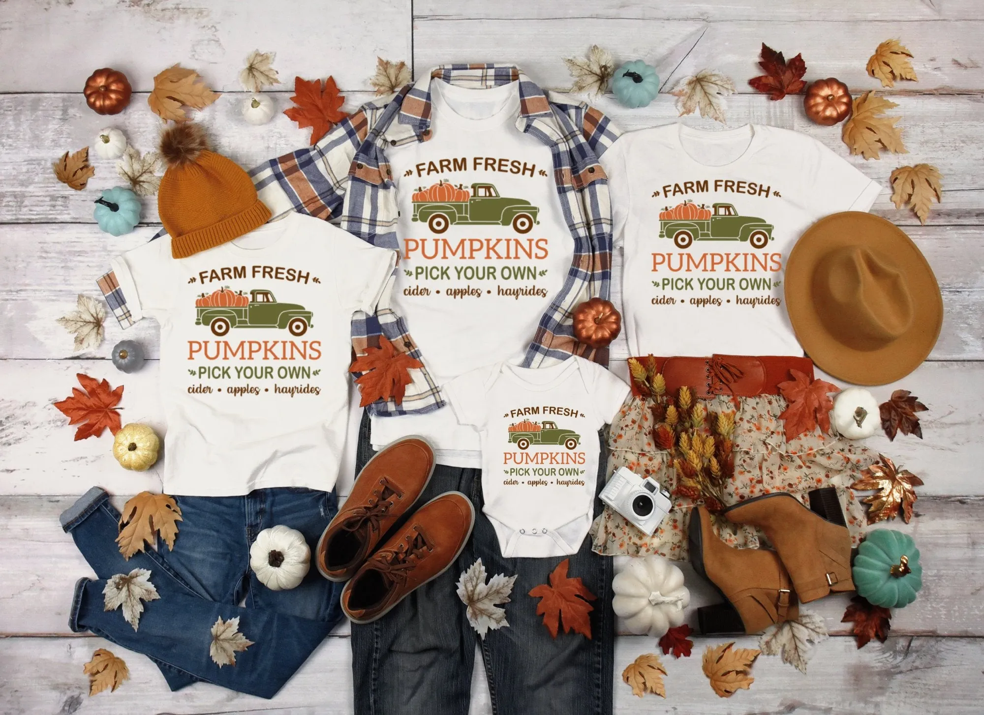 Farm Fresh Pumpkins Shirt,Tank, Sweatshirt and Matching Family Shirts. Perfect for a Fall, Autumn or Thanksgiving Gift