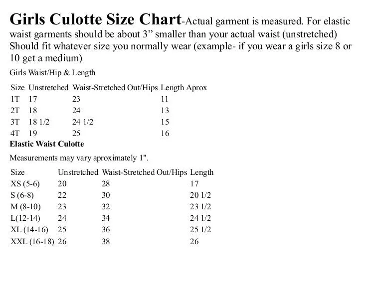Girls Knit Culottes - Elastic Waist