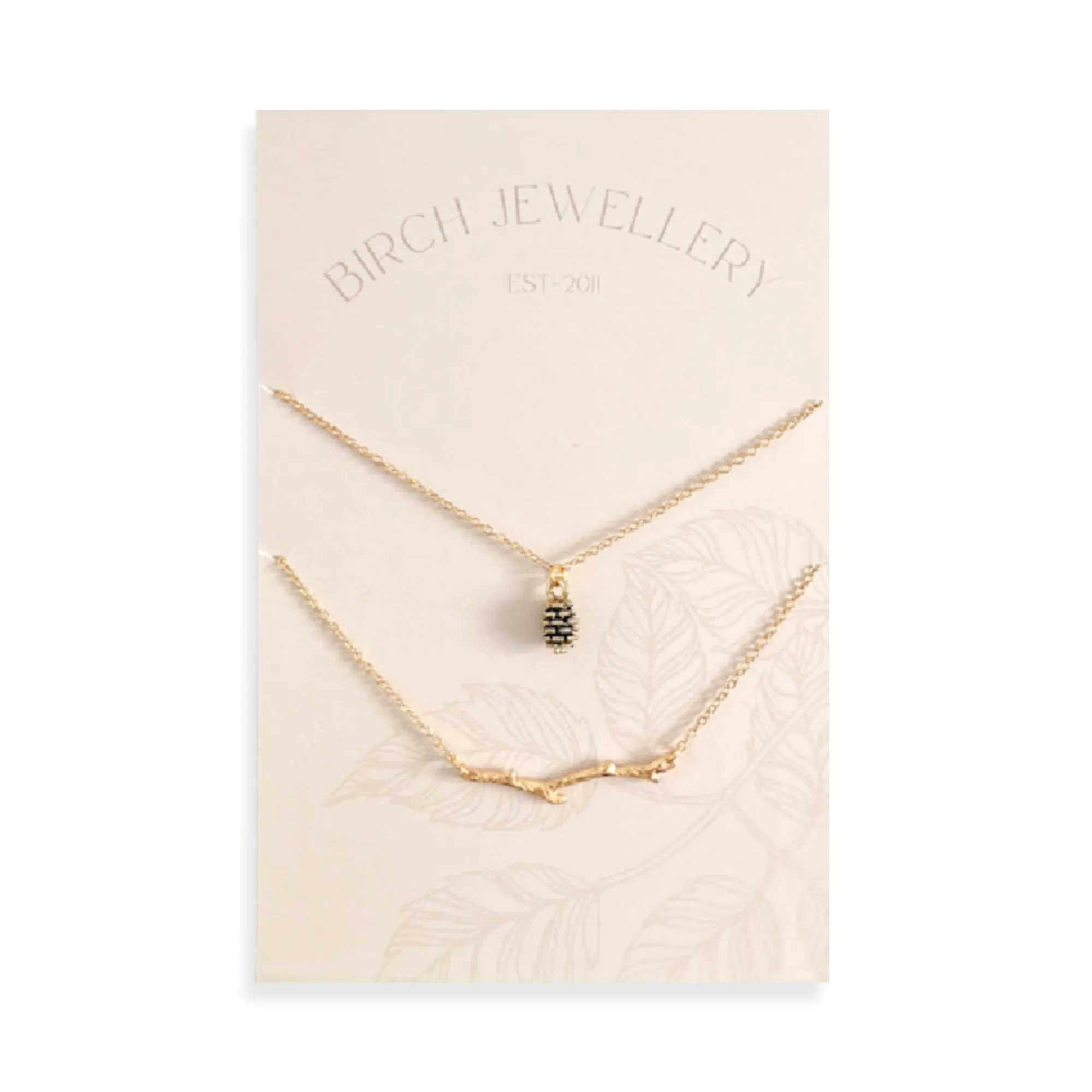 Gold Pine Cone & Branch Necklace Set
