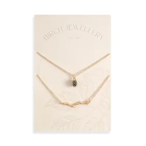 Gold Pine Cone & Branch Necklace Set