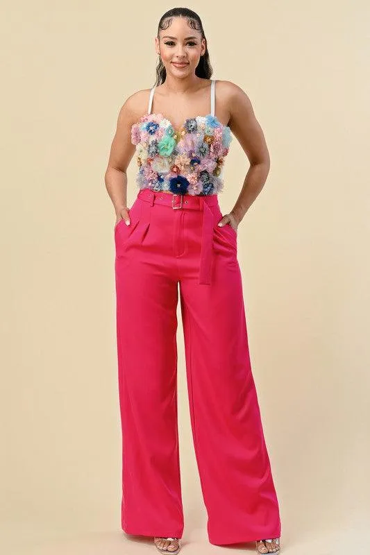 high waist wide leg belted pants