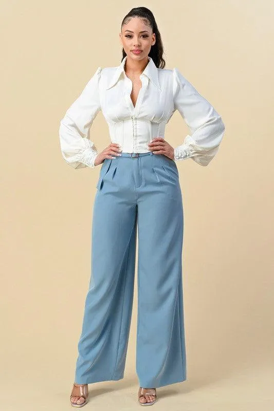 high waist wide leg belted pants