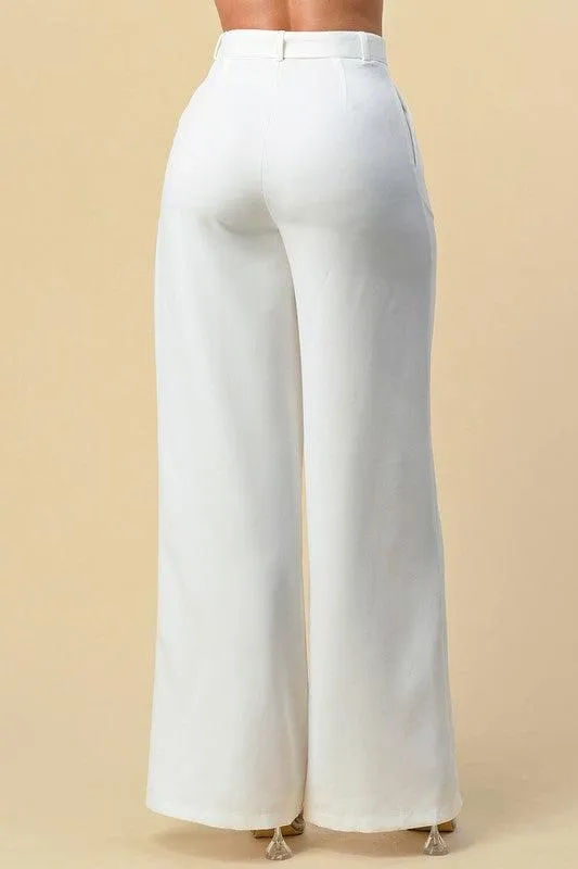 high waist wide leg belted pants