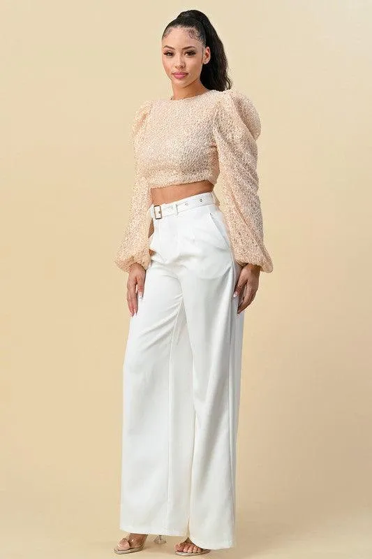 high waist wide leg belted pants