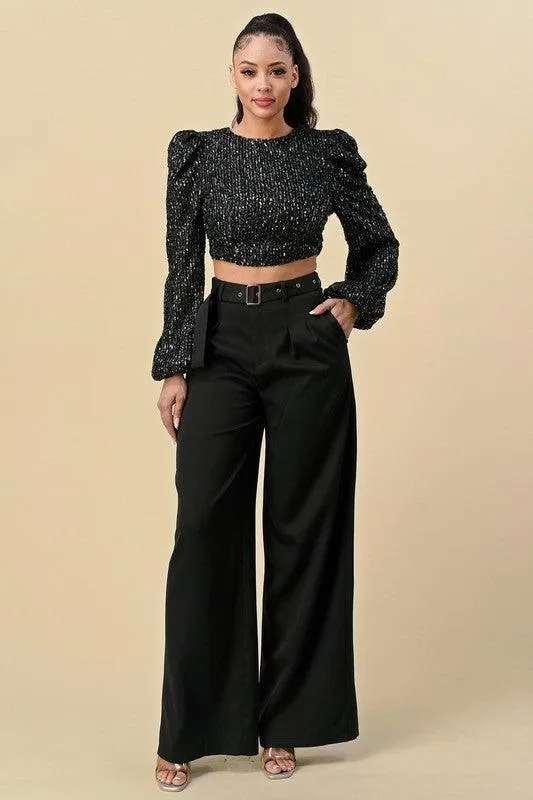 high waist wide leg belted pants