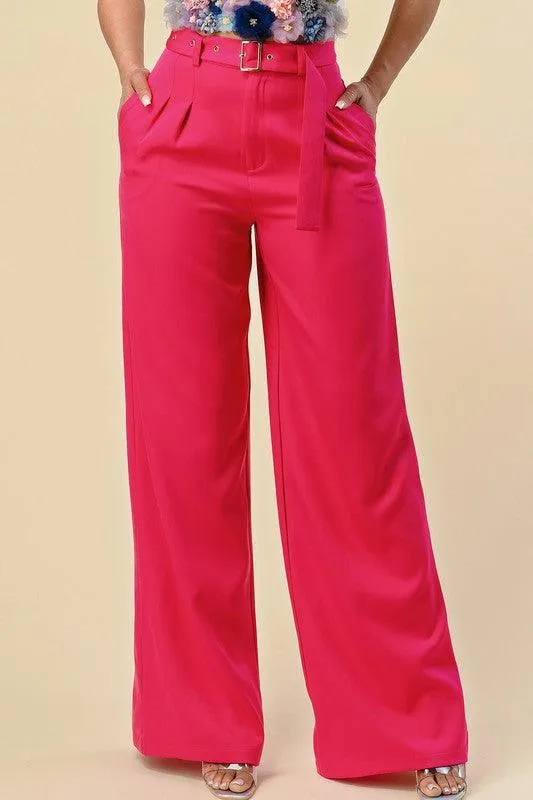 high waist wide leg belted pants