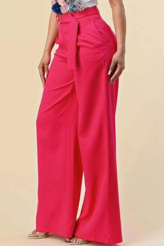 high waist wide leg belted pants