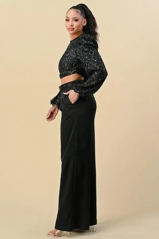 high waist wide leg belted pants