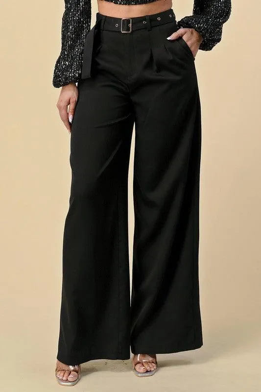 high waist wide leg belted pants
