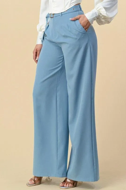 high waist wide leg belted pants
