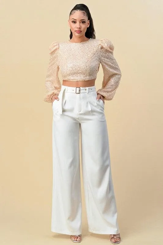 high waist wide leg belted pants