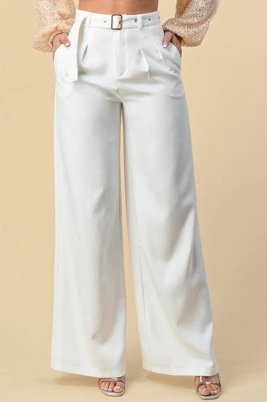 high waist wide leg belted pants