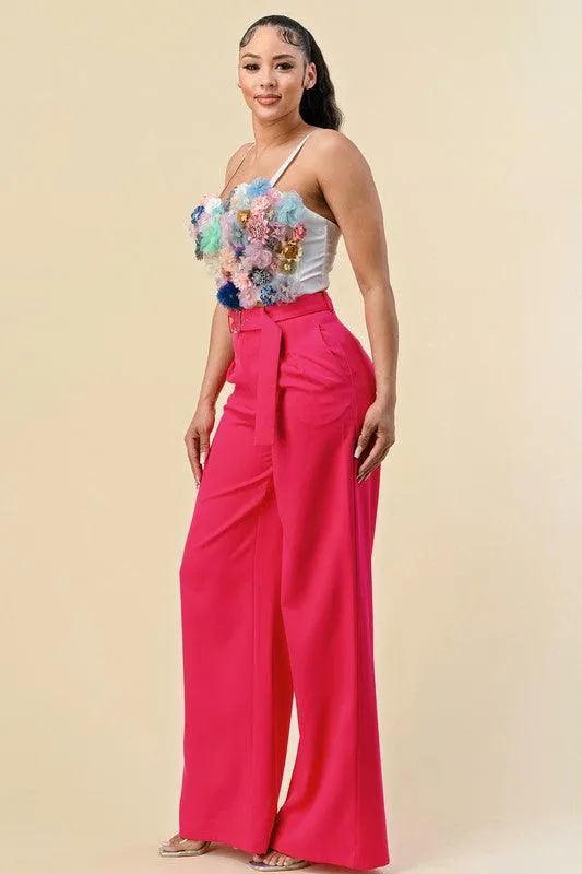 high waist wide leg belted pants
