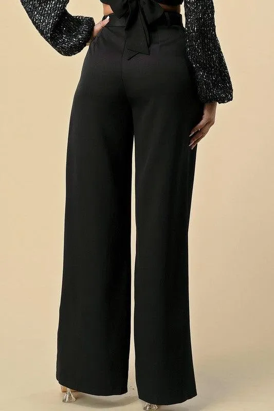 high waist wide leg belted pants