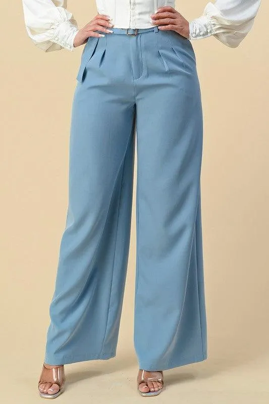 high waist wide leg belted pants
