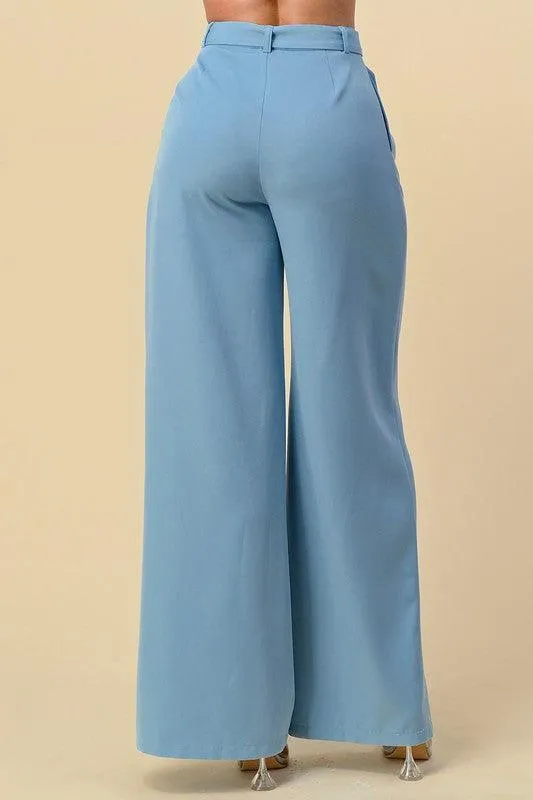 high waist wide leg belted pants