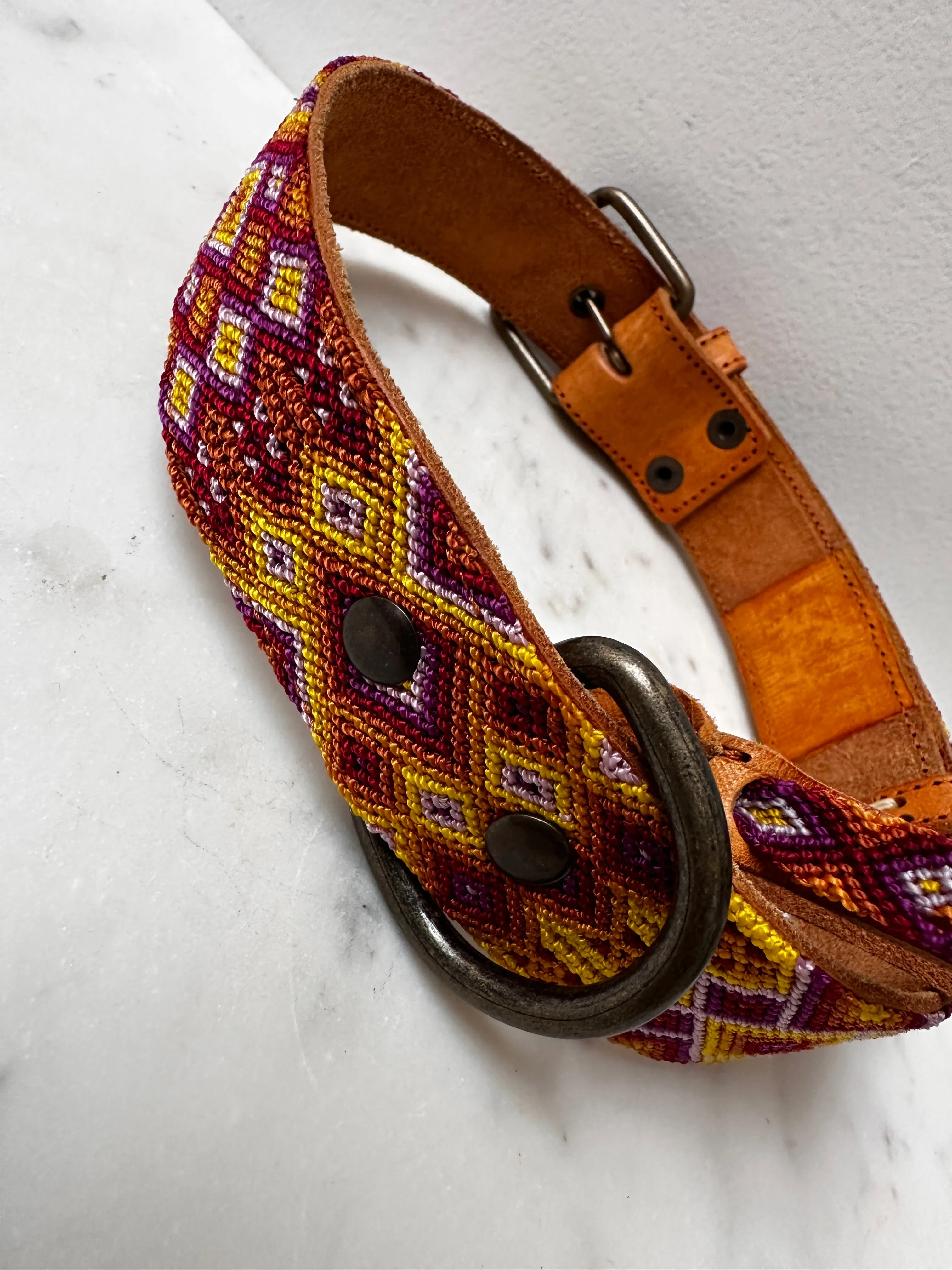 Huichol Embroidered Wide Dog Collar XL4