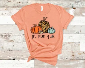 It's Fall Y'all Leopard Pumpkin Fall Autumn Pumpkin Patch Novelty T-Shirt